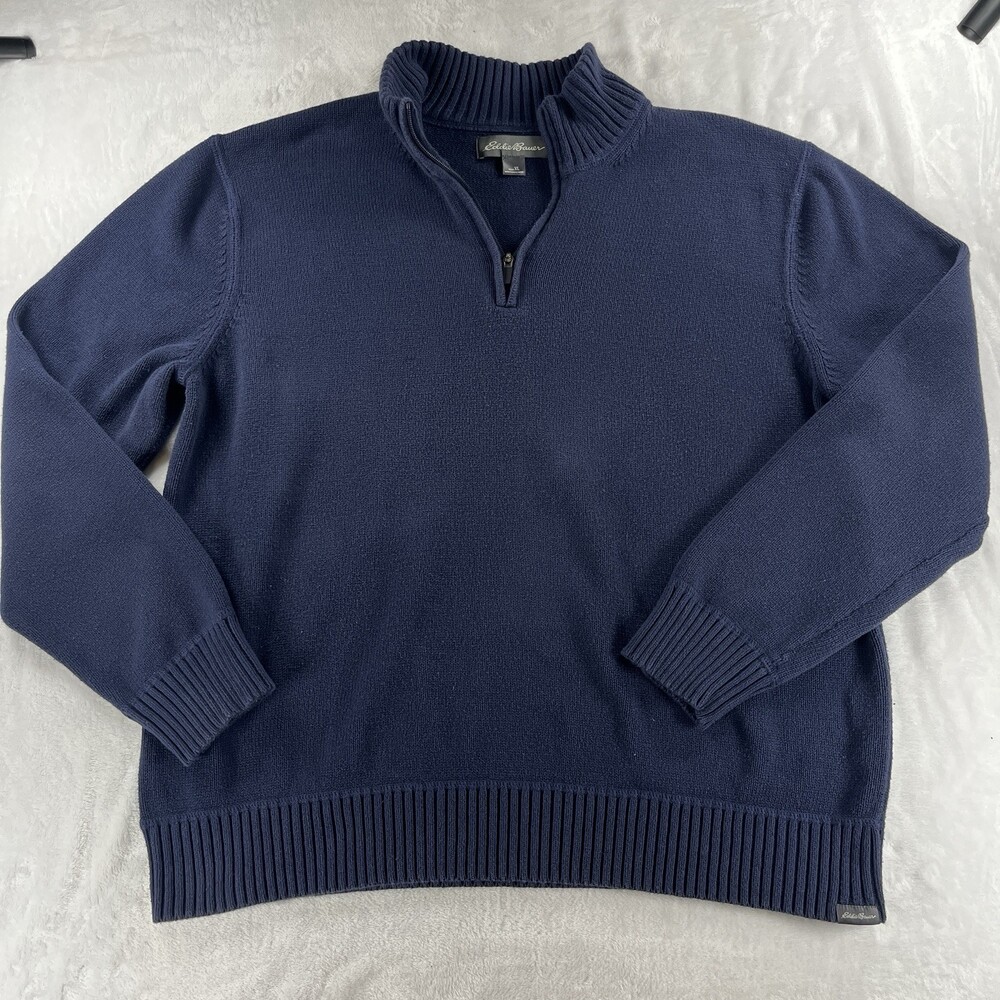 Eddie Bauer Sweater Mens XL Quarter Zip Sweatshirt Mock Neck 100% Cotton Heavy